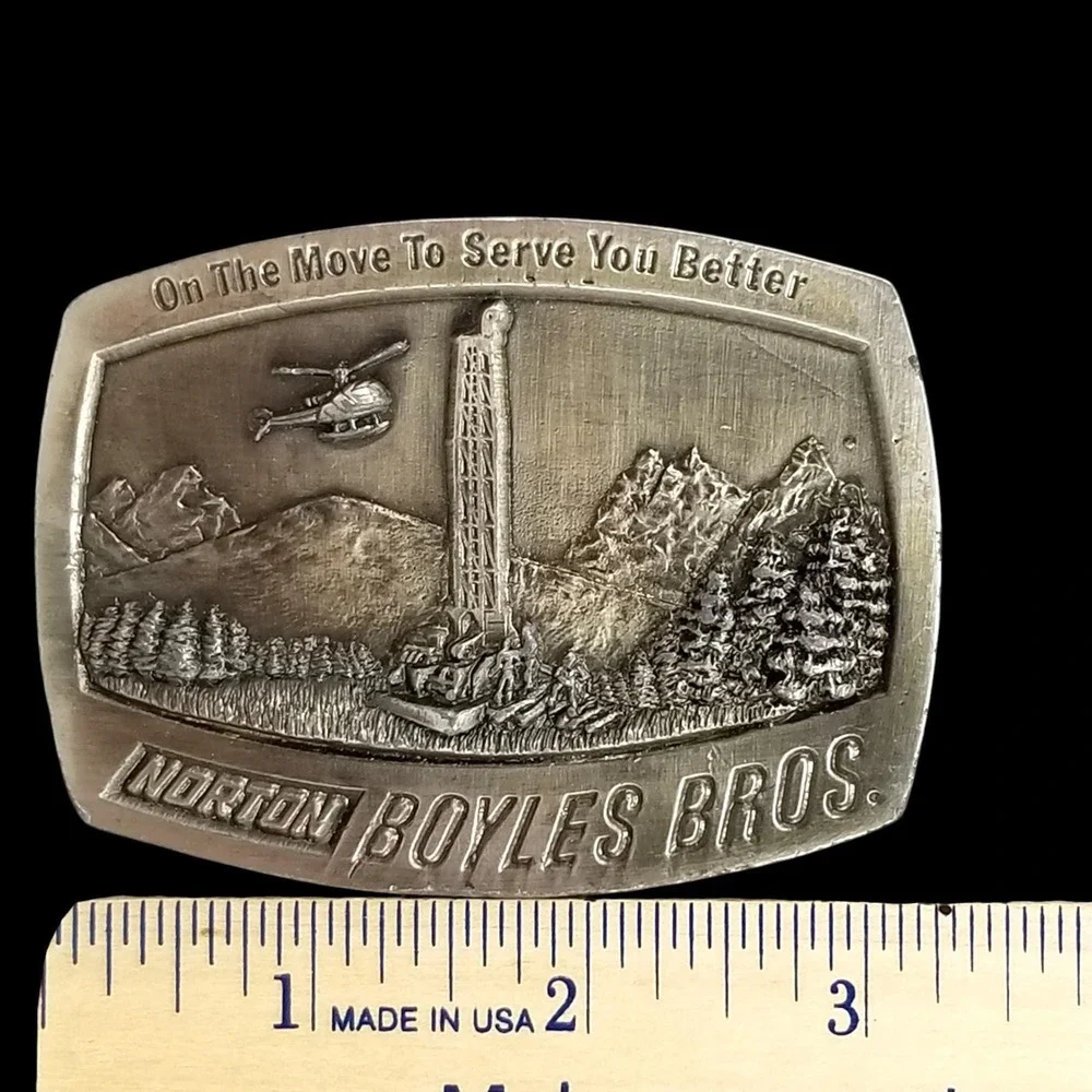 Amwest Casting Belt Buckle‎ - Norton Boyles Bros Collectible with Mountain Scene